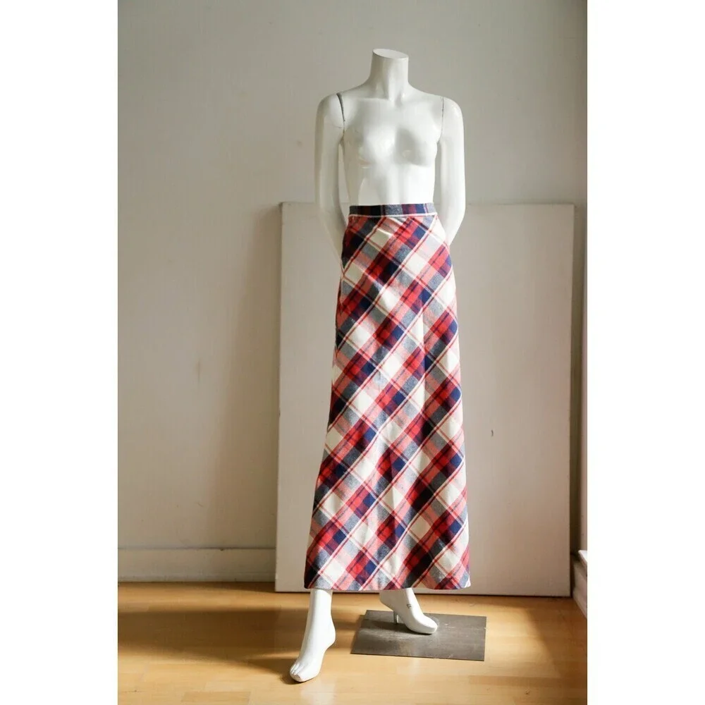 Vintage Large Scale Plaid A line Maxi Skirt XS